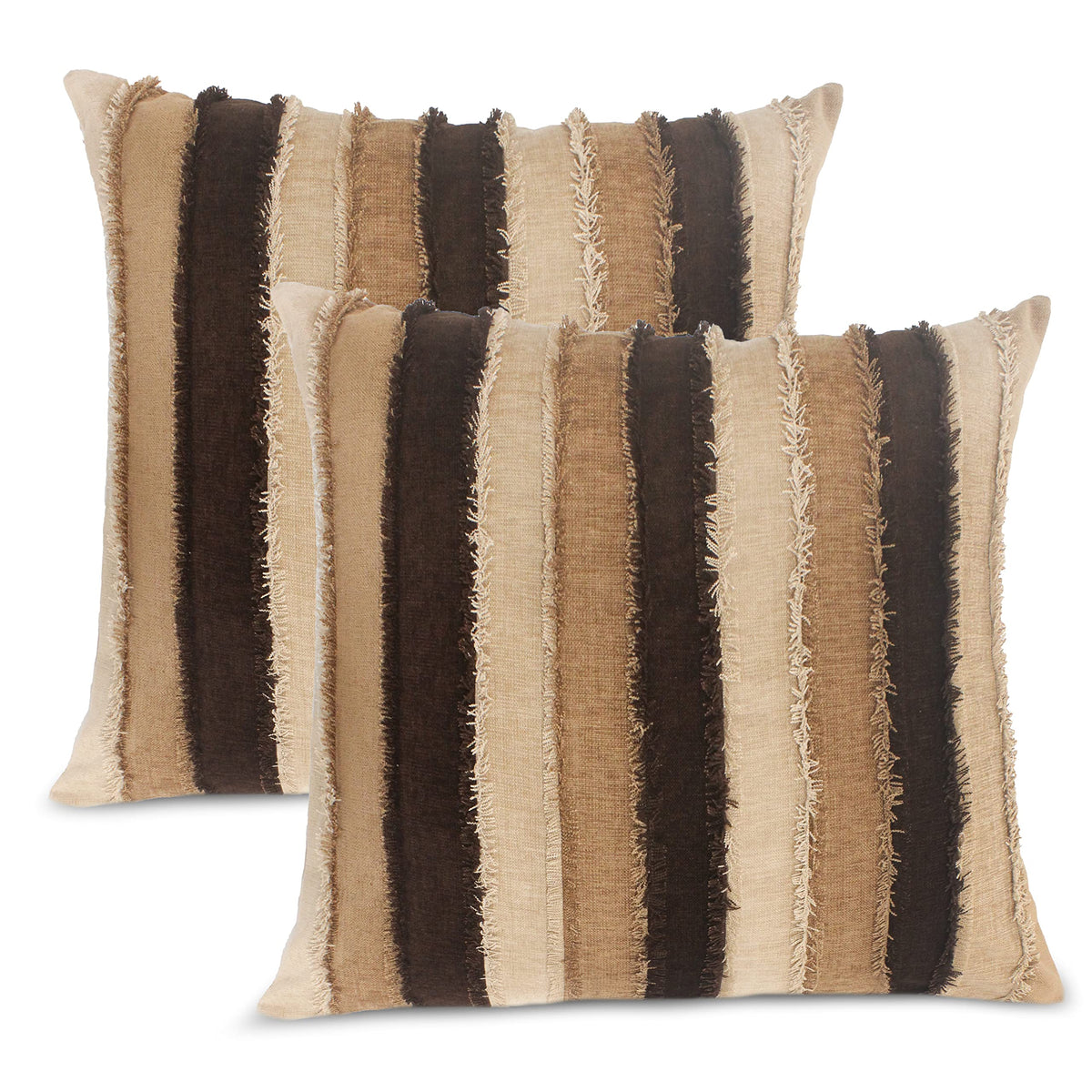 Encasa Homes Chenille Cushion Covers (2 pcs) with Handmade Frills 40 x 40 cm - Mix & Match Pillows in Bright Colours for Living Room, Sofa, Bedroom, Office, Hotel, Restaurant - Brown