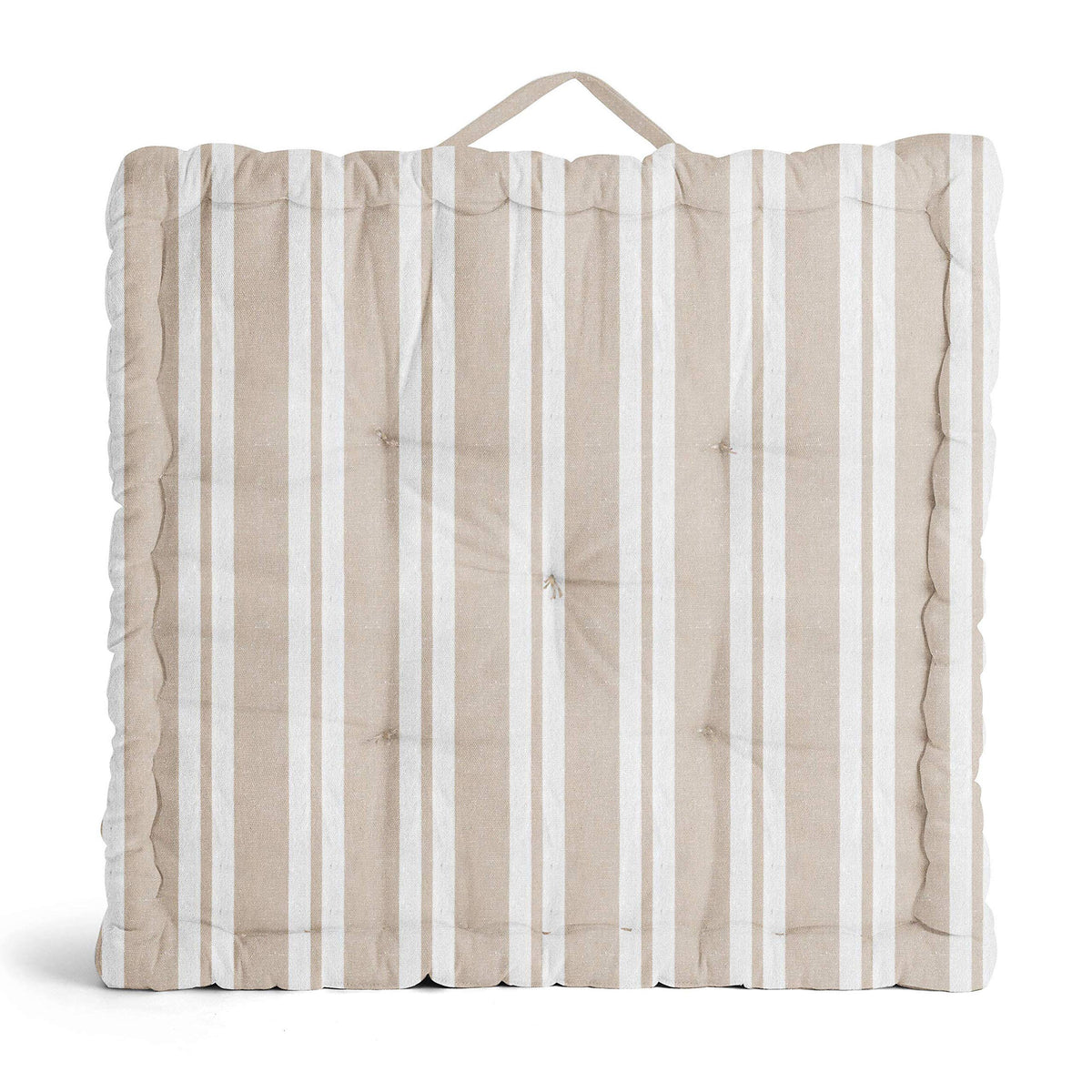 Encasa Homes Floor Cushion Large Square (16"x16"x3") for Casual Seating & Pranayama Meditation Yoga - Franca Beige Stripes - Padded Decorative Micro-Fiber Filled Scatter Pillow for Indoor & Outdoor