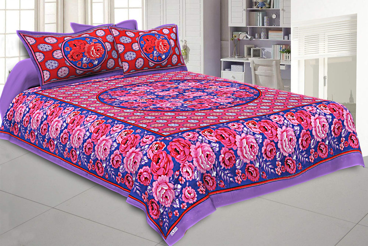 Kuber Industries Floral Design 144 TC Cotton Double Bedsheet with 2 Pillow Covers - King, Pink