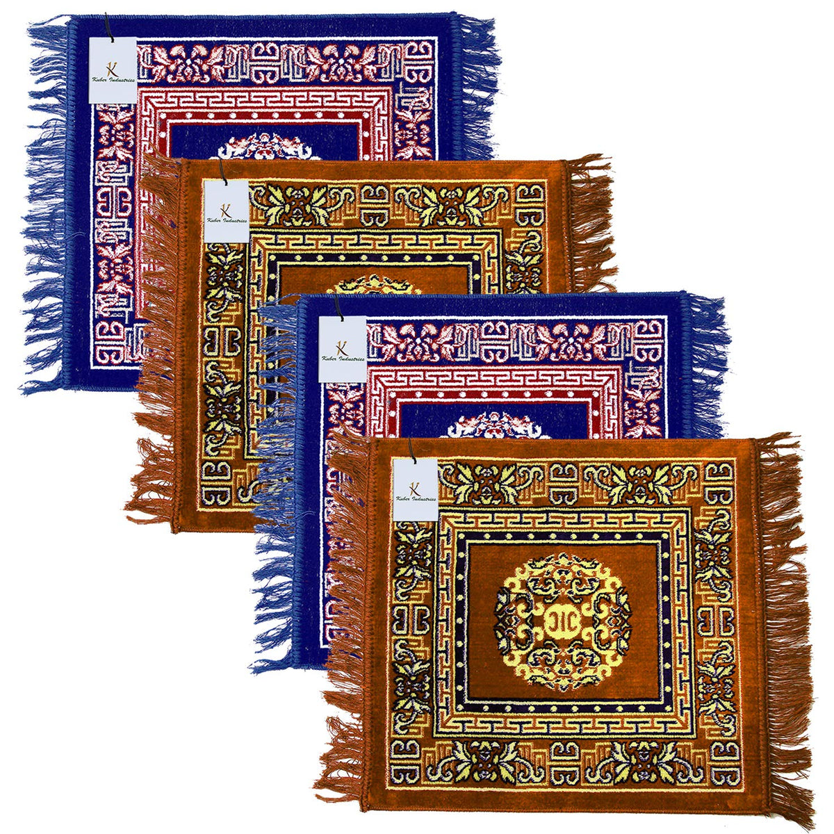 Kuber Industries 4 Pieces Velvet Prayer Mat/Aasan/Pooja Mat/Meditation Mat/Multipurpose Velvet Rug Mat 2 Ft X 2 Ft (Sky Blue & Gold) CTKTC33979, Standard