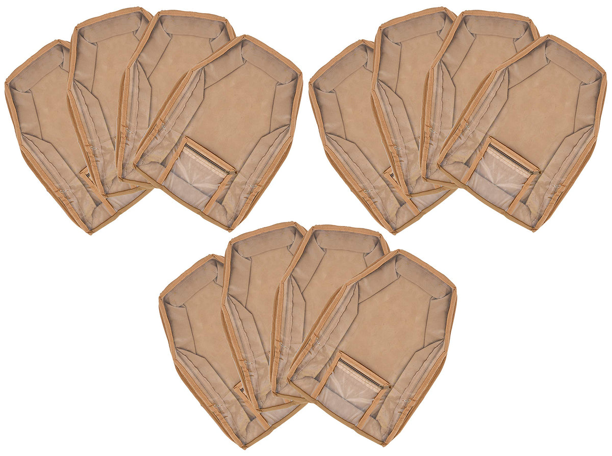 Kuber Industries 12 Piece Non Woven Blouse Cover with Front Transparent Window with Attached Pocket Set (Brown)