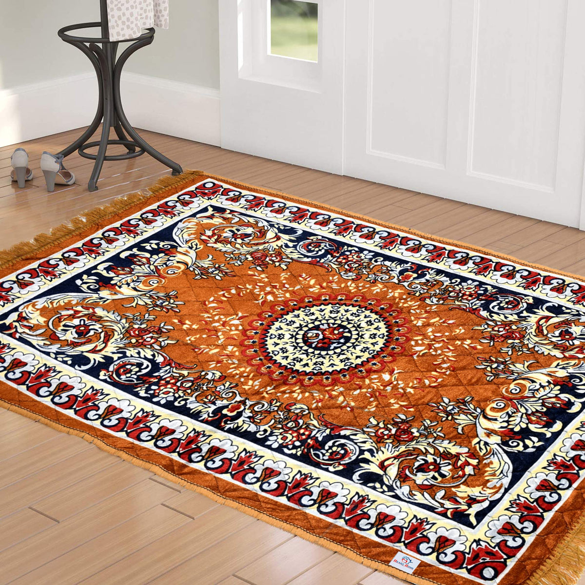 Heart Home 4 x2 Feet Superfine Velvet Carpet|Rug|Living Room|Bedroom|Hall (Orange), Standard (HS_36_HEARTH018362)