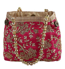Kuber Industries Polyester Embroidered Potli Batwa Pouch Bag for Women (Peach)