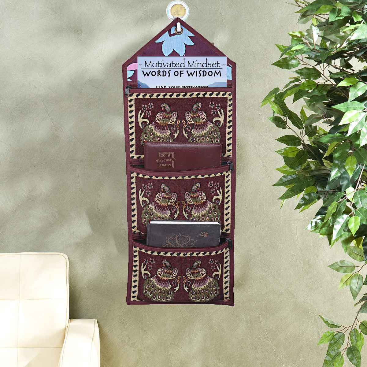 Kuber Industries Cotton 1 Piece Wall Hanging Magazine Letter Holder (Maroon) -CTKTC07252