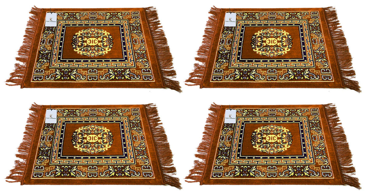 Heart Home 4 Pieces Velvet Prayer Mat/Aasan/Pooja Mat/Meditation Mat/Multipurpose Velvet Rug Mat 2 Ft X 2 Ft (Gold) CTHH5717