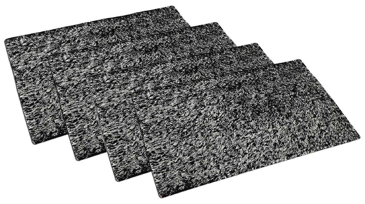 Kuber Industries Shaggy Velvet Anti Slip 4 Pieces Door Mat 16"x24"(Black) CTKTC33412