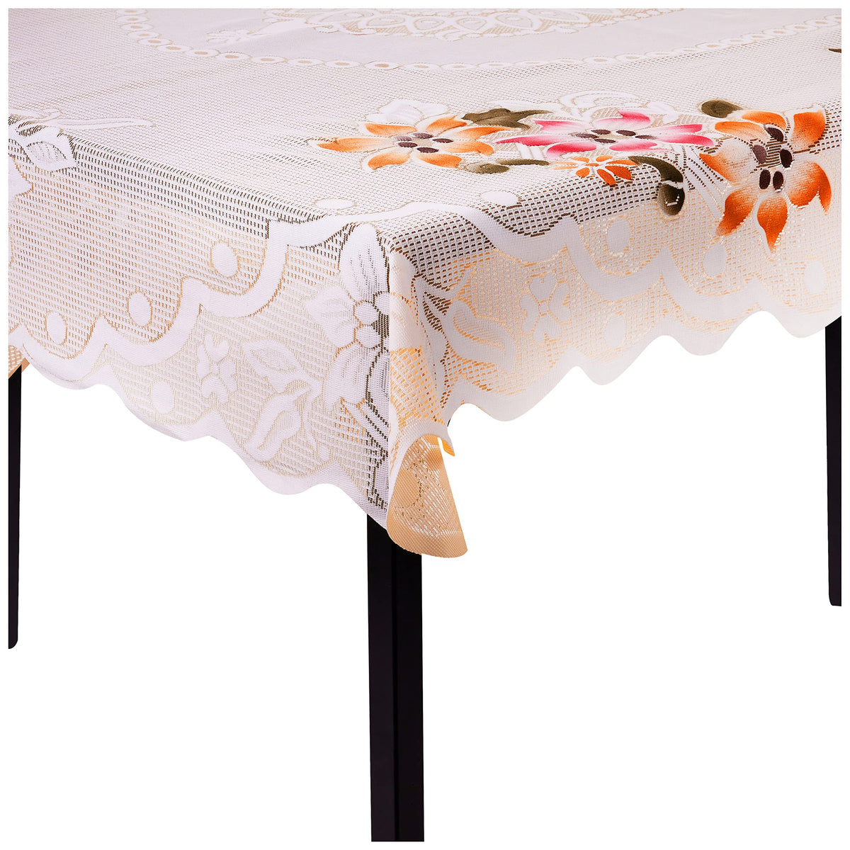 Kuber Industries Floral Cotton 6 Seater Dinning Table Cover - Cream (CTKTC03517)