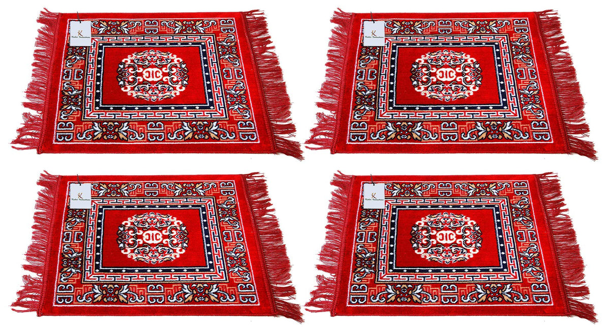 Kuber Industries 4 Pieces Velvet Prayer Mat/Aasan/Pooja Mat/Meditation Mat/Multipurpose Velvet Rug Mat 2 Ft X 2 Ft (Red) CTKTC33935