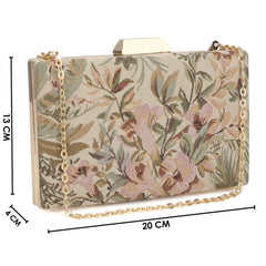 The Clownfish Estella Collection Tapestry Womens Party Clutch Ladies Wallet Evening Bag with Chain Strap (Flax)