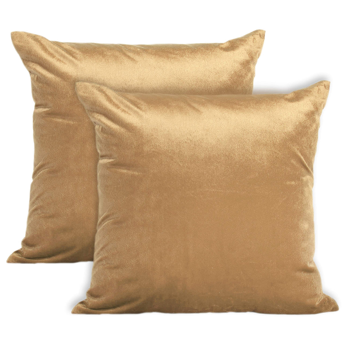 Encasa Homes Velvet Throw Pillow Cushion Covers 2 pc Set - Gold - 20"x20" / 50x50 cm Solid Plain Dyed Soft & Smooth, Square Accent Decorative Pillowcase for Couch, Sofa, Chair, Bed & Home