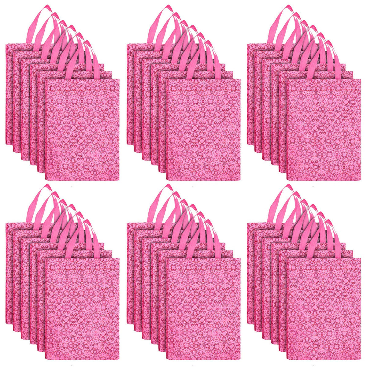 Kuber Industries Paper, Plastic Non Woven Gift Bag Tote/Carry Bags With Handles Party Favor Pack of 50- Flower(Pink) (F_26_KUBBMART016974)