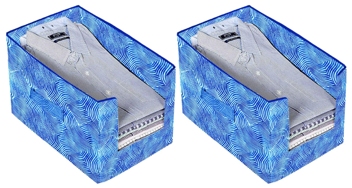 Kuber Industries Laheriya Printed Non Woven Shirt Stacker Wardrobe Organizer Set, (Blue) - CTKTC35098