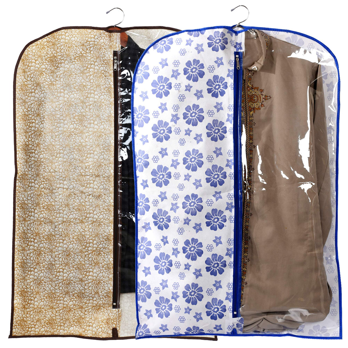 Kuber Industries Polka Dots Printed 12 Pieces Half Transparent Non Woven Men's Coat Blazer Cover (Black & White) -CTKTC41968