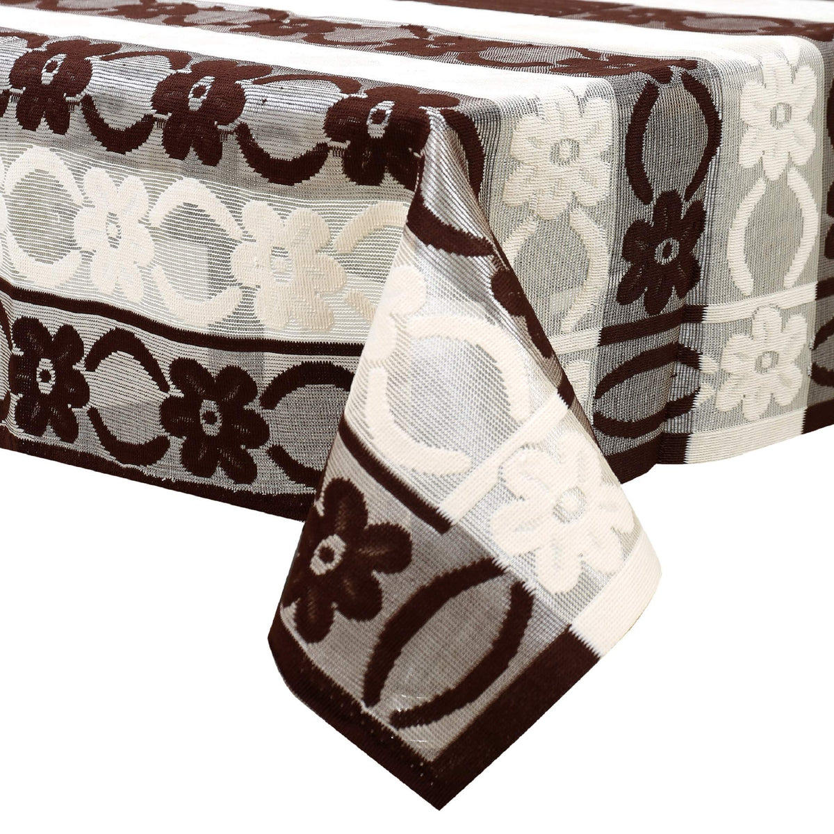 Kuber Industries Flower Design Cotton 4 Seater Center Table Cover 60"x40"(Brown & Cream) CTKTC33176