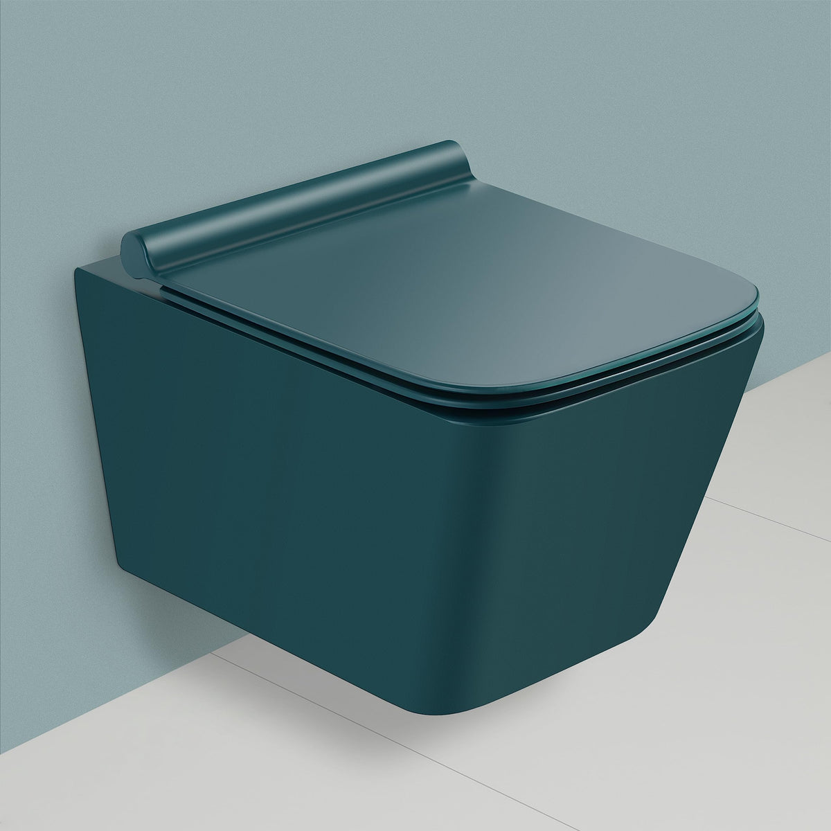 Plantex Imported Italica Commode for Toilet/Ceramic Rimless Wall Hung Western Toilet/Toilet with Soft Closing Toilet Seat - P Trap - (Aqua Green, Matt)