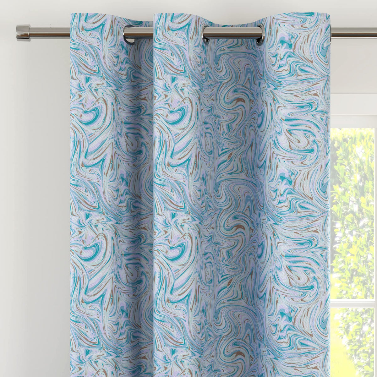 Encasa Homes Long Door Curtains (8 ft, 2 Panels, 44x96 in) I Semi-Blackout 85% Room Darkening I Floral & Geometric Prints I 6 Eyelets I Sound & Heat Reducing - Marble Turq