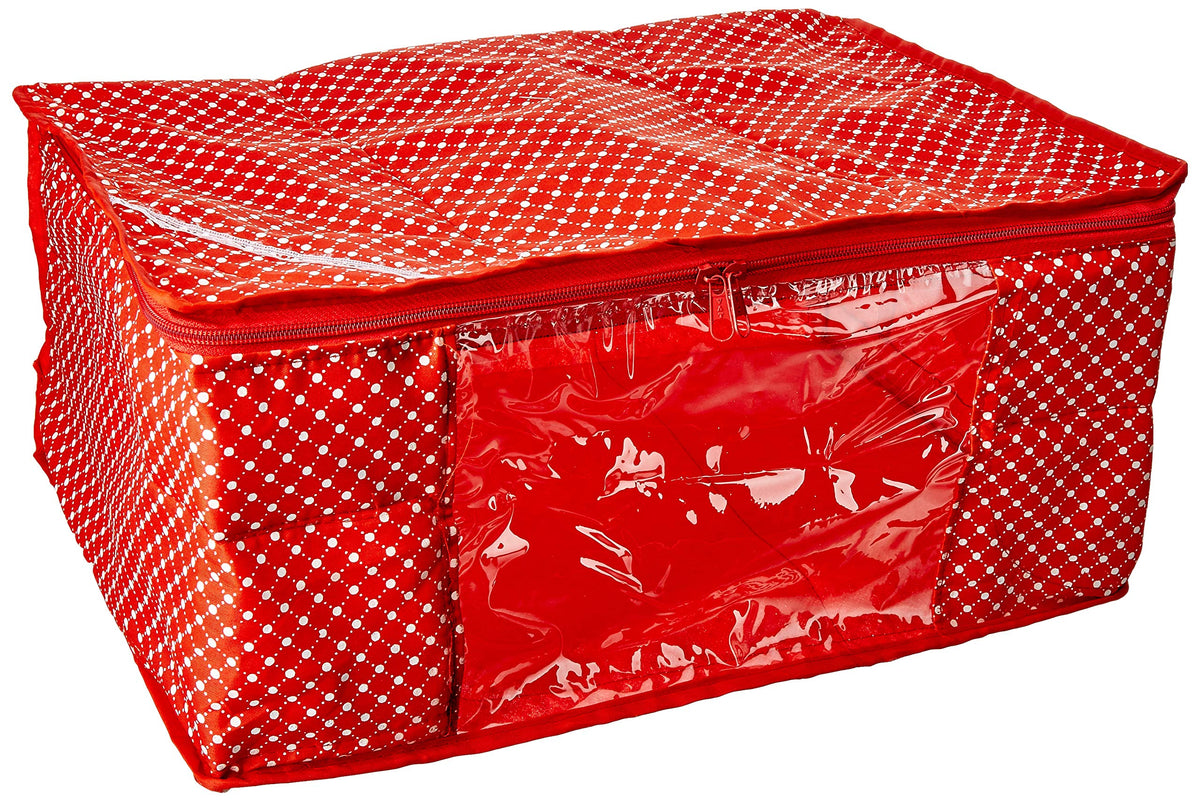 Kuber Industries Polka Dots 2 Piece Hathkadi Print Cotton Saree Cover, Red