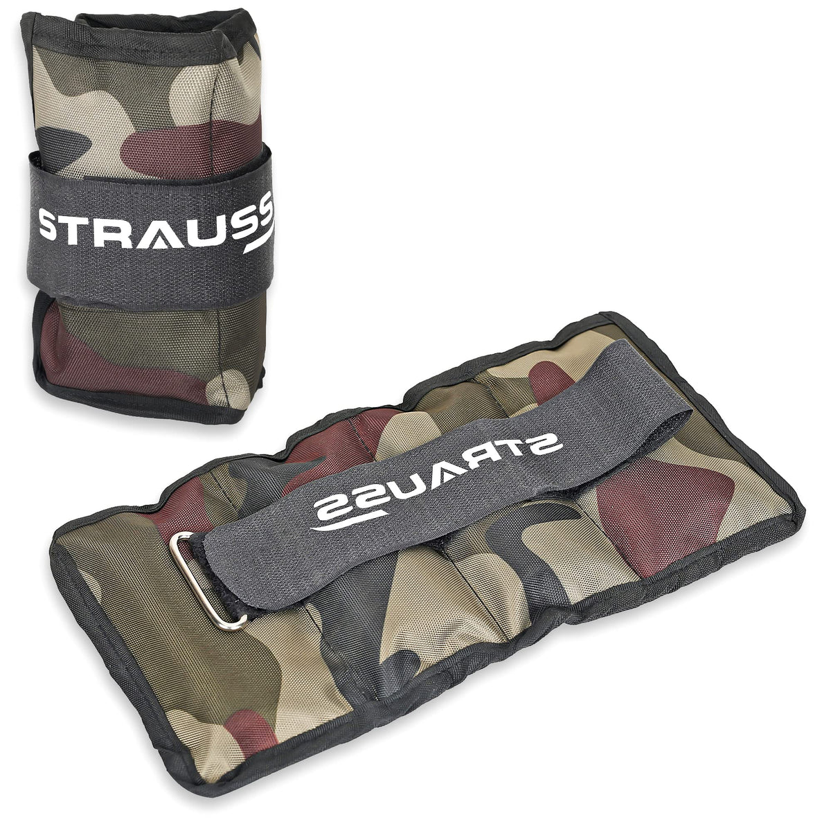 Strauss Adjustable Ankle/Wrist Weights 0.5 KG X 2 | Ideal for Walking, Running, Jogging, Cycling, Gym, Workout & Strength Training | Easy to Use on Ankle, Wrist, Leg, (Camouflage)