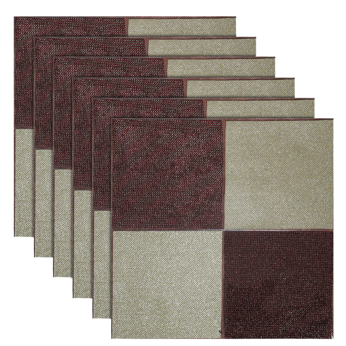 Kuber Industries Placemats|Polyvinyl Square Dining Table Placemat|PVC Laminated Dining Table Mats|Heat Resistant Shiny Dinner Table Mats|12 Inch|Set of 6 (Brown & Gold)