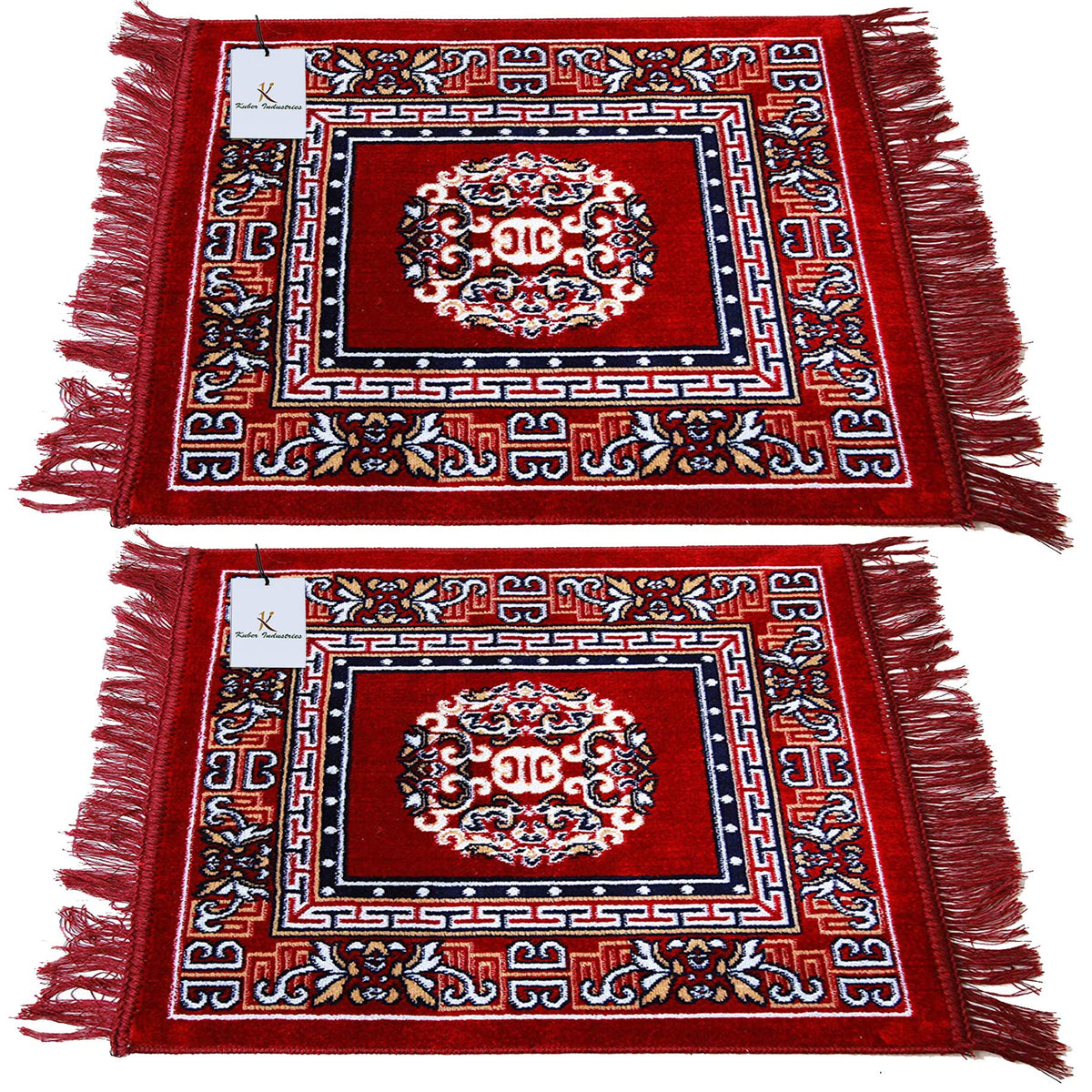 Kuber Industries 2 Pieces Velvet Prayer Mat/Aasan/Pooja Mat/Meditation Mat/Multipurpose Velvet Rectangular Rug Mat 2 Ft X 2 Ft (Maroon) Ctktc33909