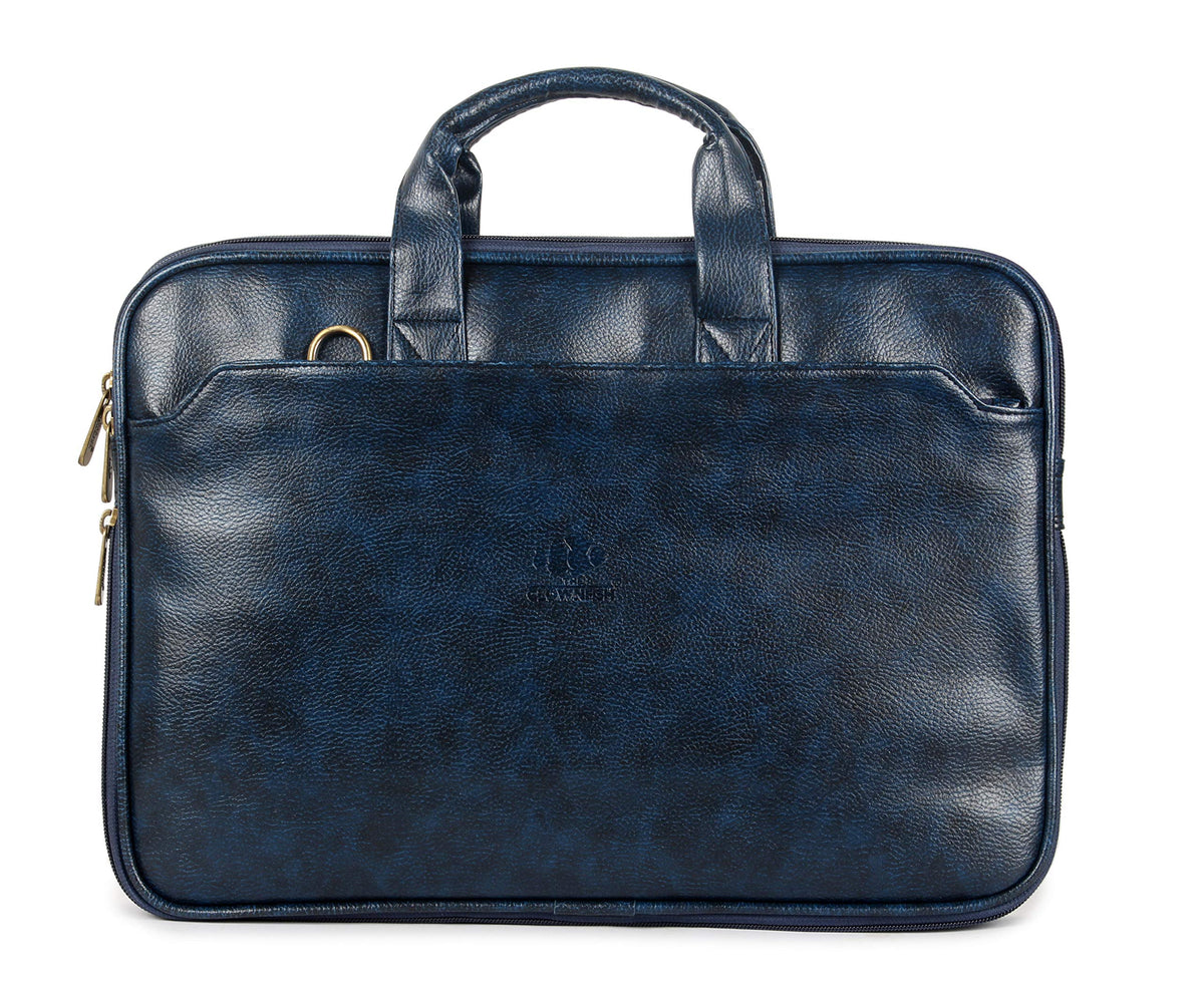 The Clownfish Unisex Adult Jason Faux Leather Slim Expandable 15.6 inch Laptop Messenger Briefcase (Blue)