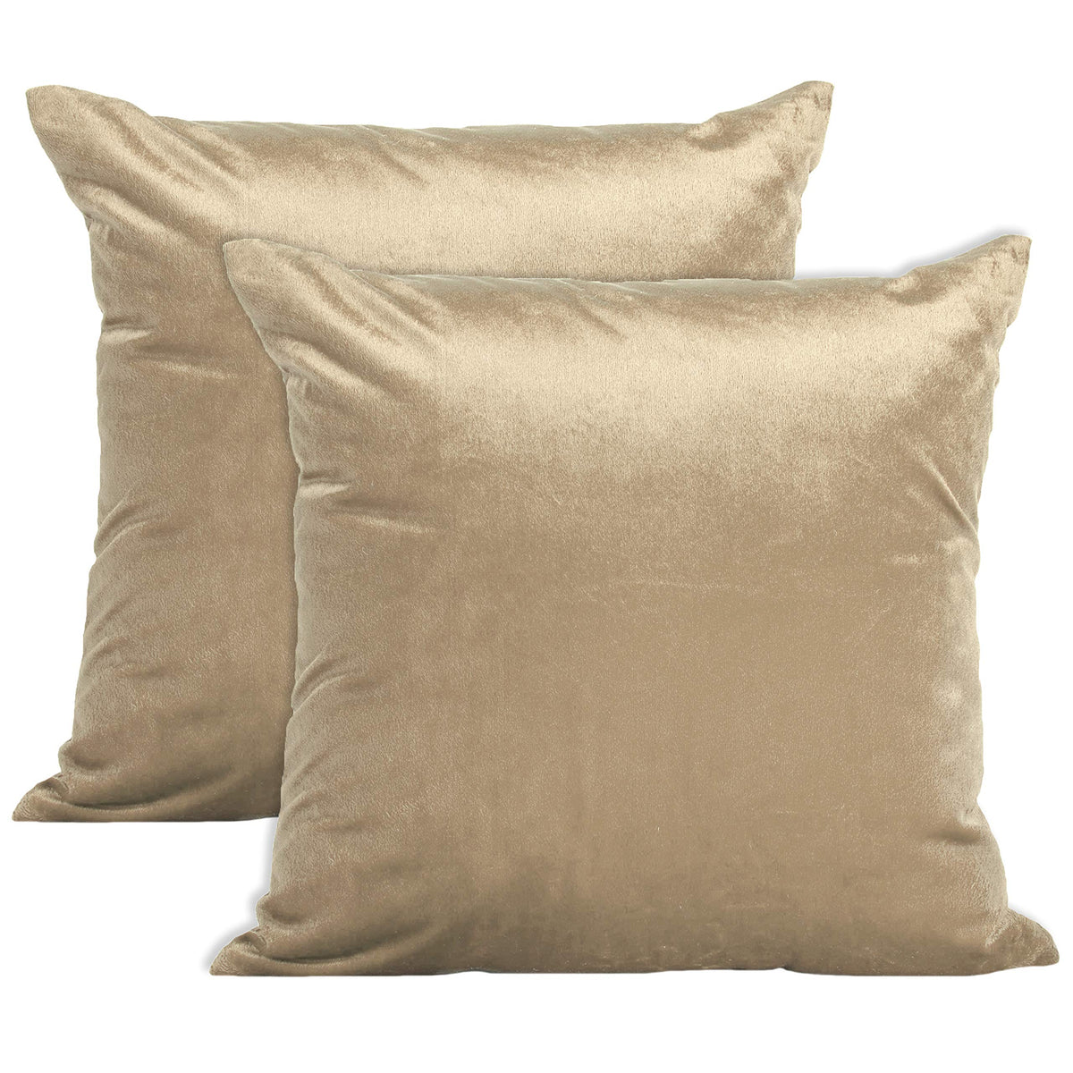 Encasa Homes Velvet Throw Pillow Cushion Covers 2 pc Set - Beige - 16"x16" / 40x40 cm Solid Plain Dyed Soft & Smooth, Square Accent Decorative Pillowcase for Couch, Sofa, Chair, Bed & Home