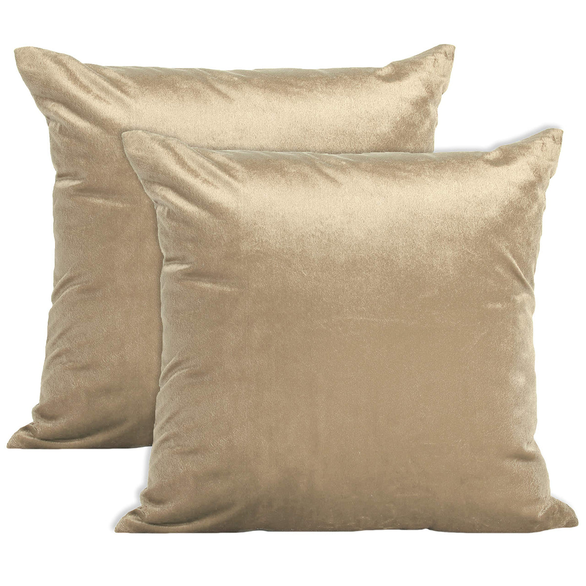 Encasa Homes Velvet Throw Pillow Cushion Covers 2 pc Set - Cream - 16 x 16 inch / 40 x 40 cm Solid Plain Dyed Soft & Smooth, Square Accent Decorative Pillowcase for Couch, Sofa, Chair, Bed & Home