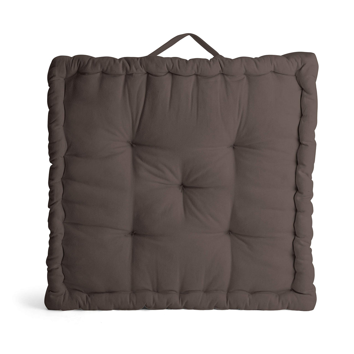 Encasa Homes Square Floor Cushions 60 x 60 x 10 cm - Taupe - Solid Dyed Canvas with Cotton Filler Large Size for Seating Meditation Yoga Pooja Guests Living Room Bedroom