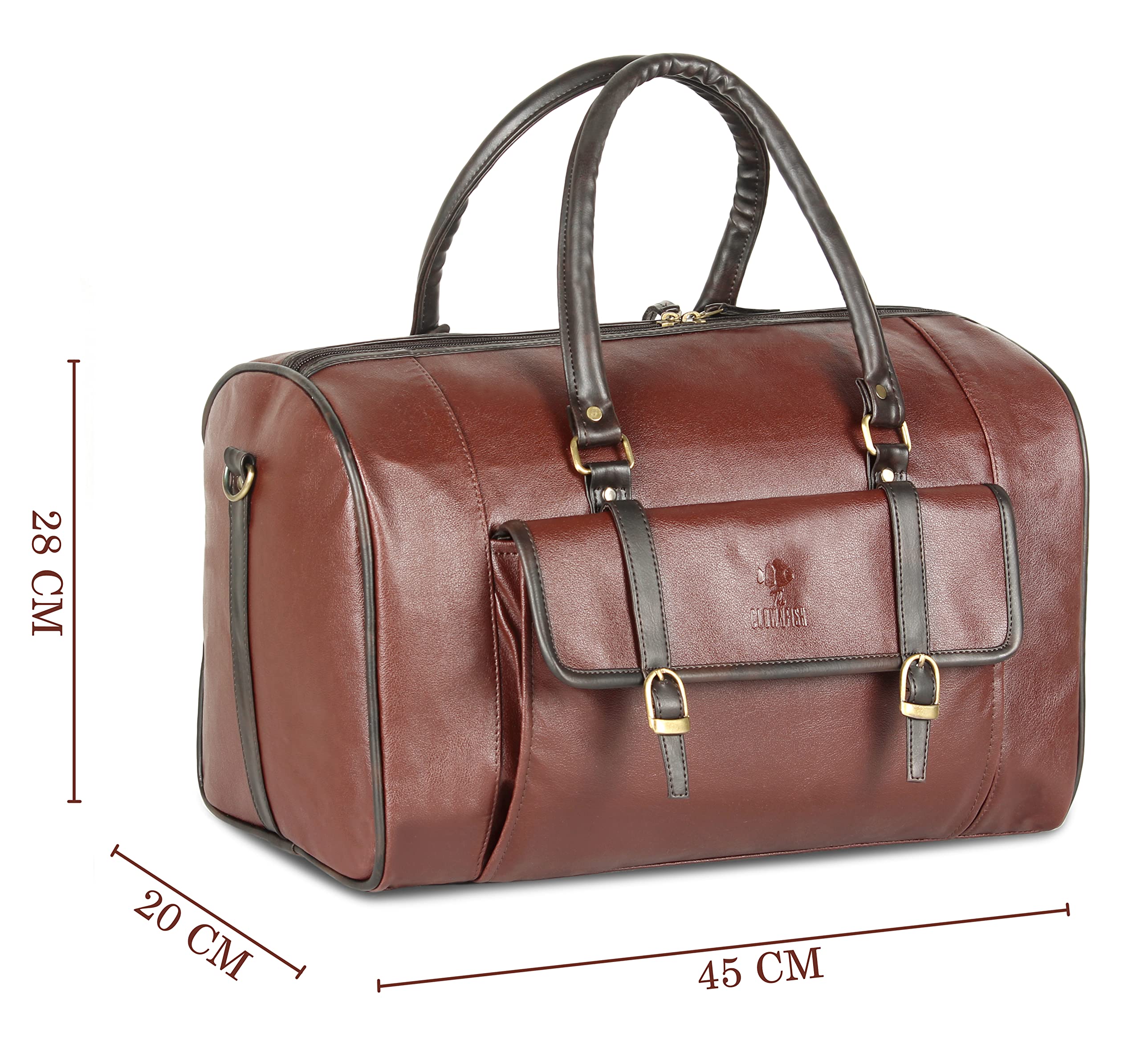 The Clownfish Arlo 25 litres Unisex Faux Leather Travel Duffle Bag Weekender Bag (Chocolate)