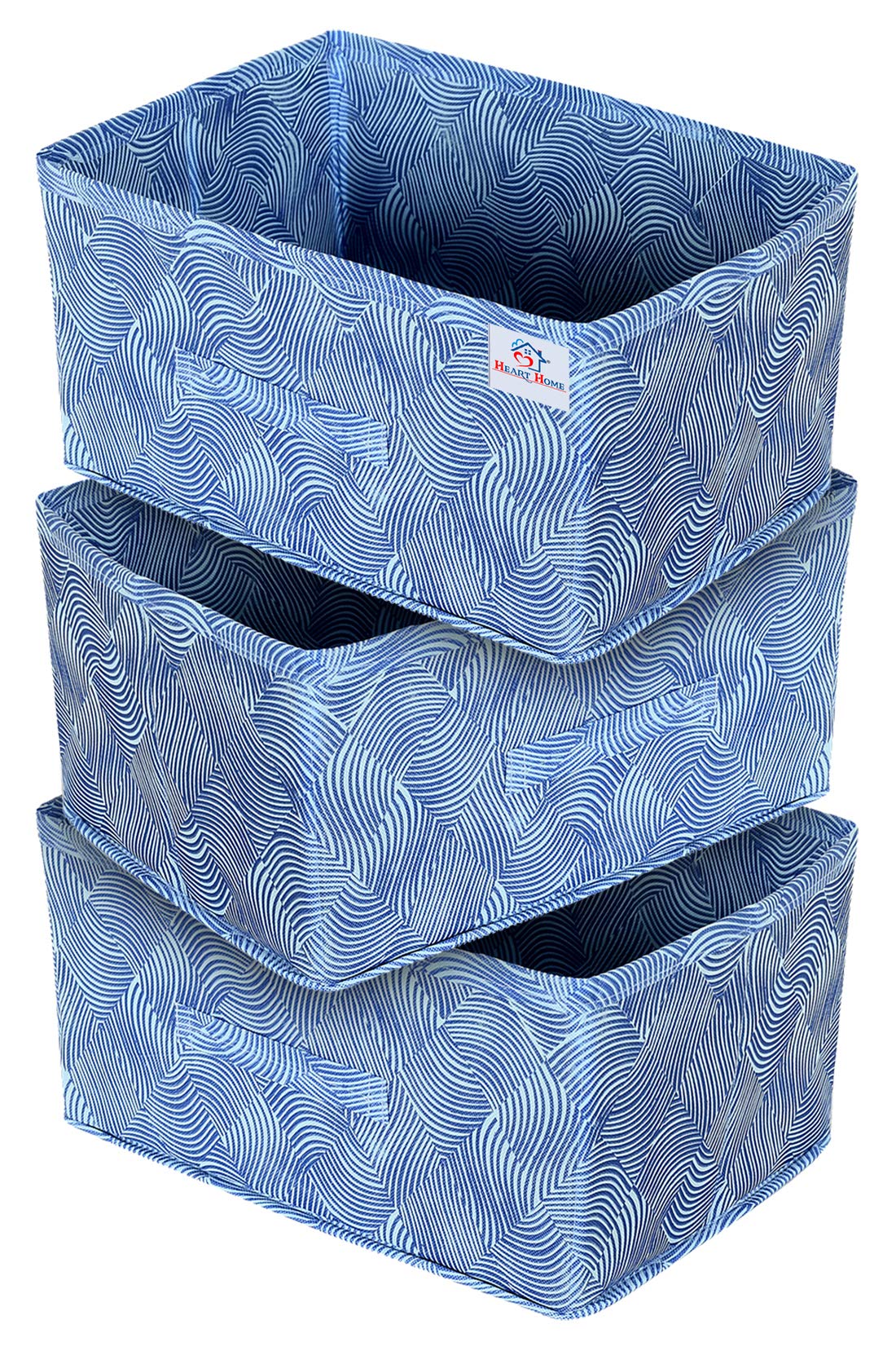 Heart Home Laheriya Print Rectangular Flodable Storage Box|Drawer Storage and Cloth Organizer|Storage Box For Toys|Storage Box Gor Clothes |Set Of 3(Blue)