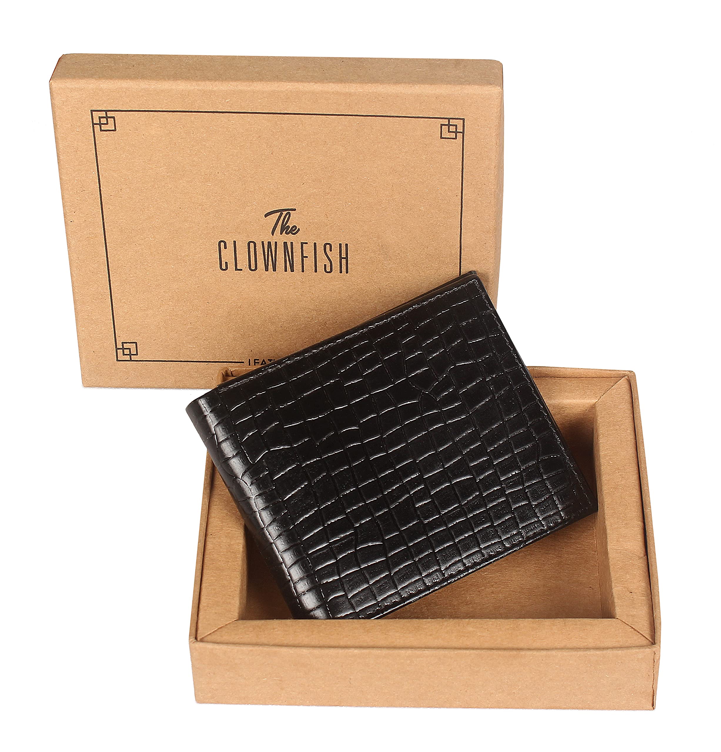 The Clownfish RFID Protected Genuine Leather Bi-Fold Wallet for Men with Multiple Card Slots (Black)