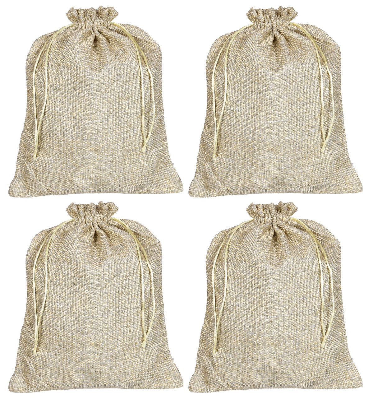 Kuber Industries Jute Large Size Potli Gift Bags Wedding Hessian Jute Large Size Bags Linen Jewelry Pouches with Drawstring for Birthday, Party, Wedding Favors-Pack of 4 (Gold), HS_36_KUBMART019532