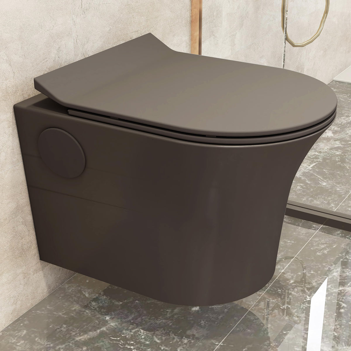 Plantex Platinium Ceramic Rimless Wall Hung Western Toilet, Water Closet, Commode With Soft Close Toilet Seat - P Trap (Choco)