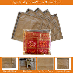 Kuber Industries Foldable saree covers with Zip| Single Saree Storage Bags |Clothes Organiser for wardrobe |Transparent Top With Premium Zipper|Pack of 24 (Beige)