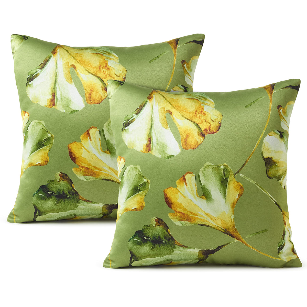 Encasa Homes Decorative Cushion Cover 20 x 20 inch (50 x 50 cm) - Gingko Green - Floral Digital Printed, Large Square Pillow Case for Chair, Seat, Bed, Office & Home (Set of 2)