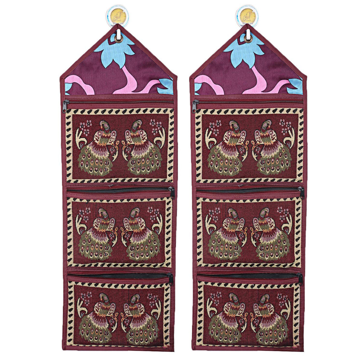 Kuber Industries Cotton 2 Pieces Wall Hanging Magazine Letter Holder (Maroon),CTKTLUG807