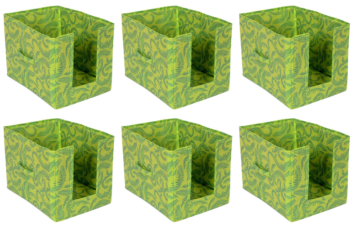 Kuber Industries Metalic Leaf Print Foldable Rectangle Cloth Saree Stacker Cloth Wardrobe Organizer- Pack of 6 (Green)