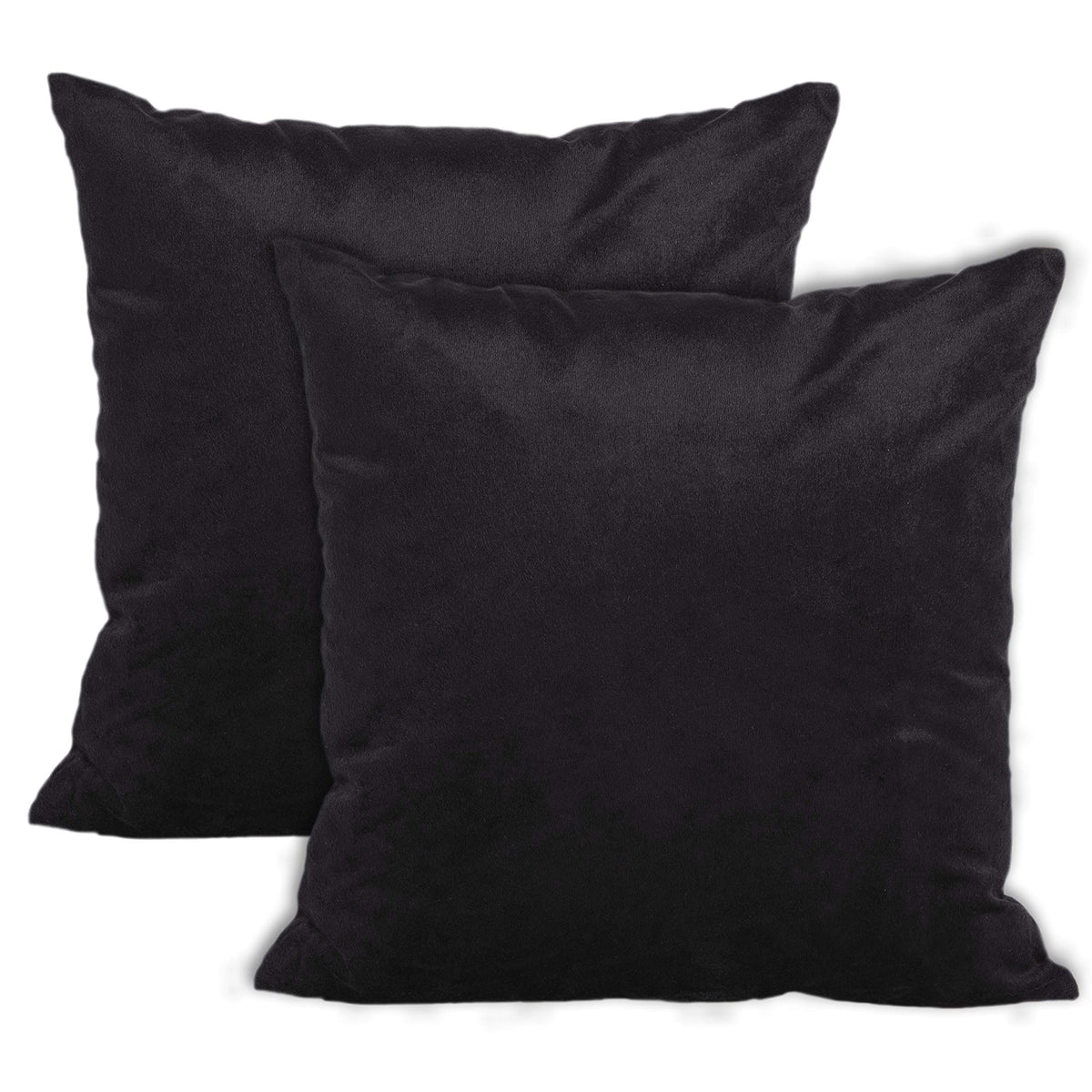 Encasa Homes Velvet Throw Pillow Cushion Covers 2 pc Set - Black - 16"x16" / 40x40 cm Solid Plain Dyed Soft & Smooth, Square Accent Decorative Pillowcase for Couch, Sofa, Chair, Bed & Home