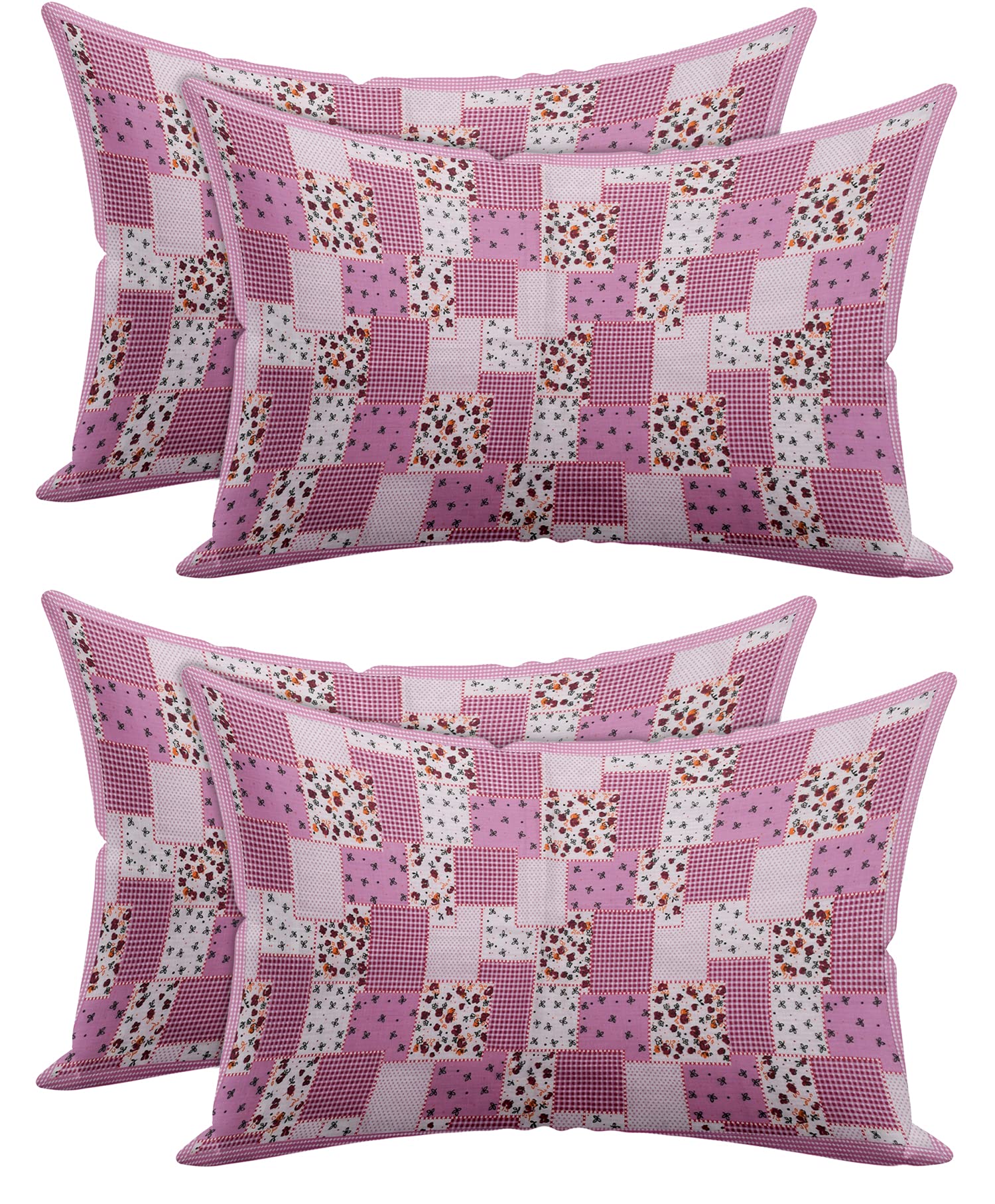 Kuber Industries Check Design Premium Cotton Pillow Covers, 18 x 28 inch, Set of 4 (Pink)