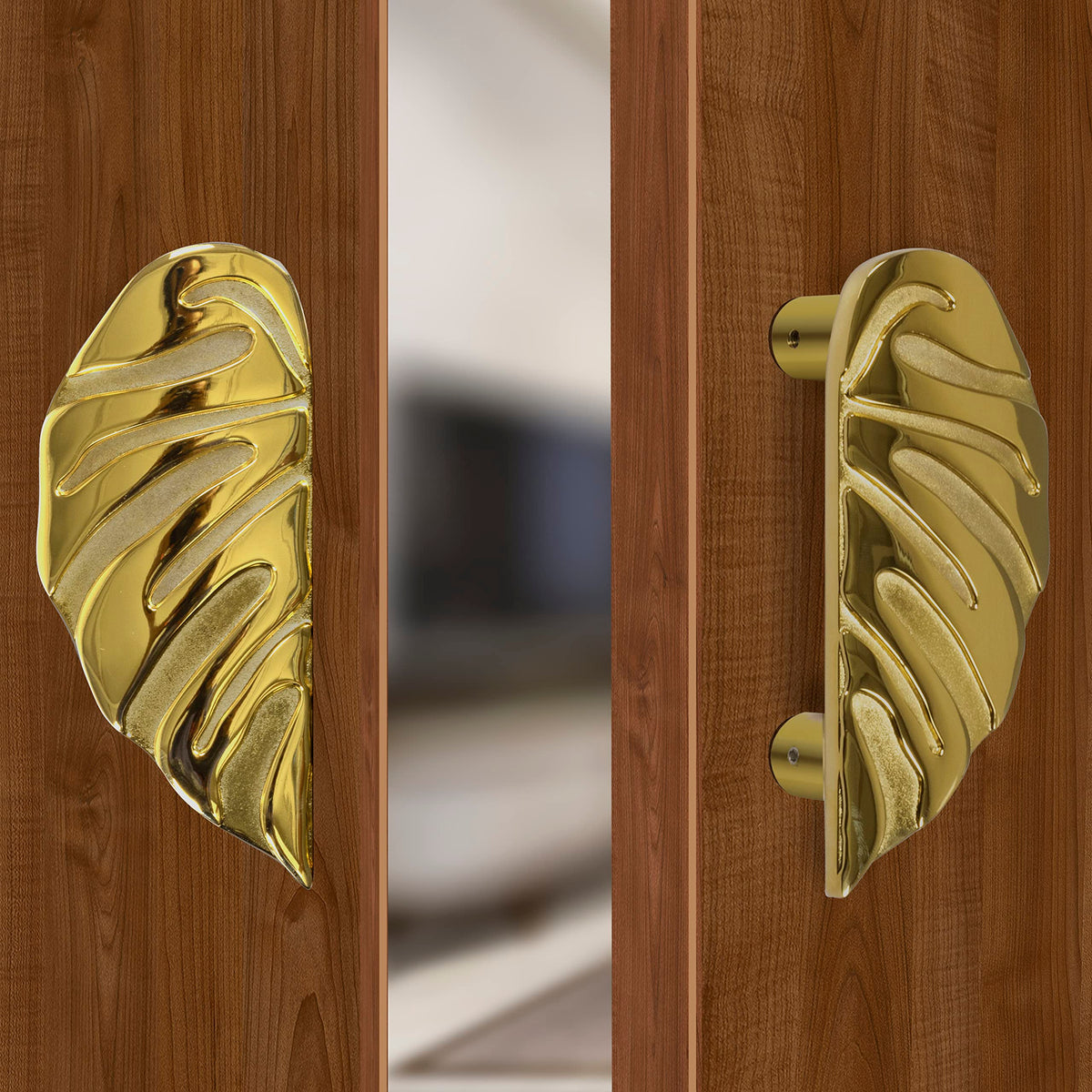 Plantex Heavy Duty Door Handle/Door & Home Decor/6-inches Leaf Shape Main Door Handle/Door Pull Push Handle Set (295-Golden Finish)