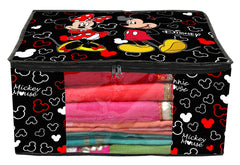 Kuber Industries Disney Mickey Print 6 Piece Non Woven Fabric Saree Cover/Clothes Organiser For Wardrobe Set with Transparent Window, Extra Large (Black) -HS_35_KUBMARTS18131