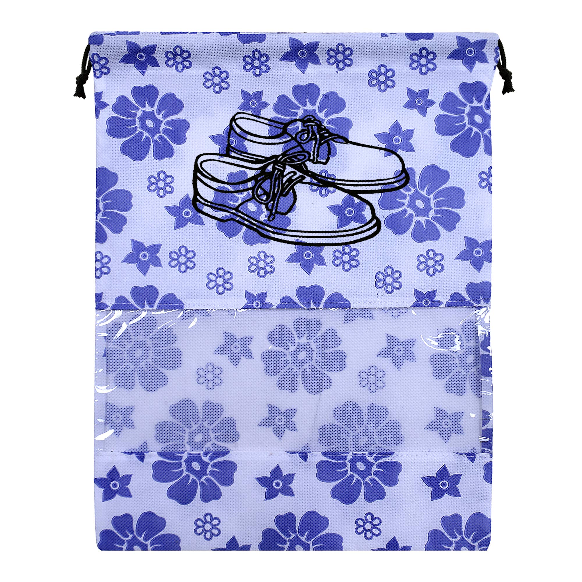 Kuber Industries Flower Design 24 Piece Non Woven Travel Shoe Cover, String Bag Organizer, Royal Blue -CTMTC039501
