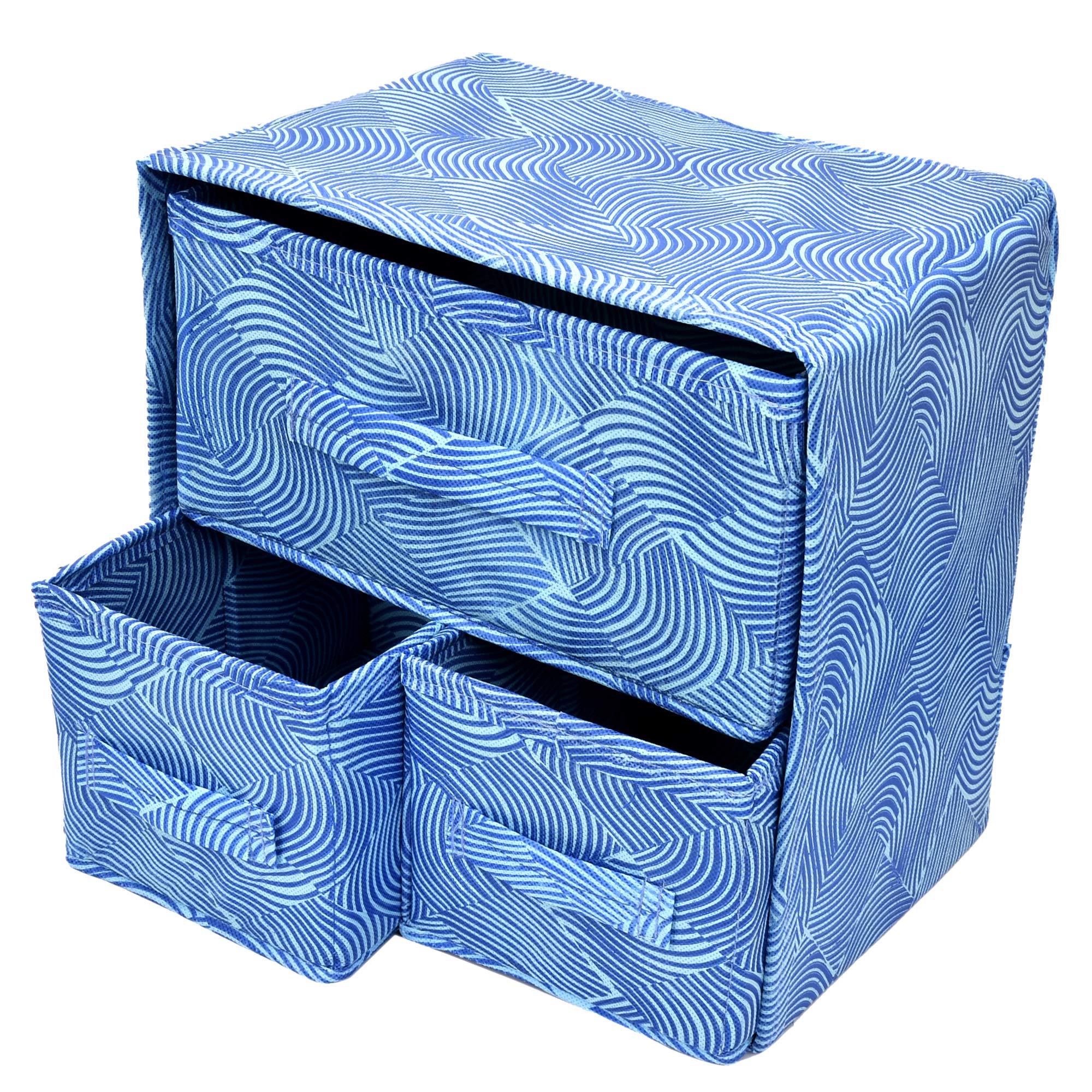 Kuber Industries Leheriya Print Layer 3-Drawer Fabric Cube