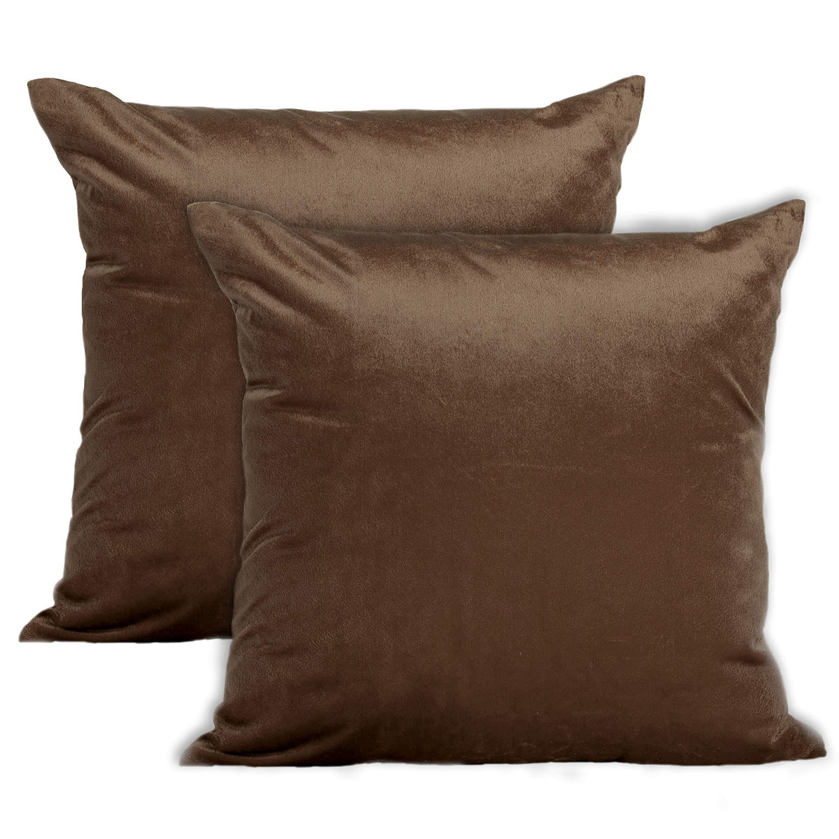 Encasa Homes Velvet Throw Pillow Cushion Covers 2 pc Set - Coffee - 16"x16" / 40x40 cm Solid Plain Dyed Soft & Smooth, Square Accent Decorative Pillowcase for Couch, Sofa, Chair, Bed & Home