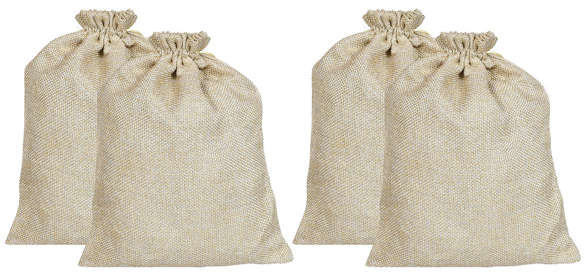 Kuber Industries Jute Small Size Gift Bags with Drawstring for Gifts Jewelry and Storage-Pack of 4 (Gold)