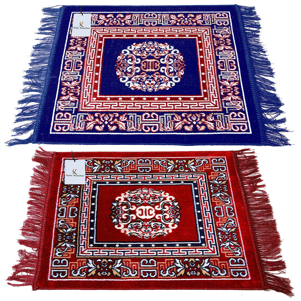 Kuber Industries 2 Pieces Velvet Prayer Mat/Aasan/Pooja Mat/Meditation Mat/Multipurpose Velvet Rug Mat 2 Ft X 2 Ft (Sky Blue & Maroon) CTKTC33948