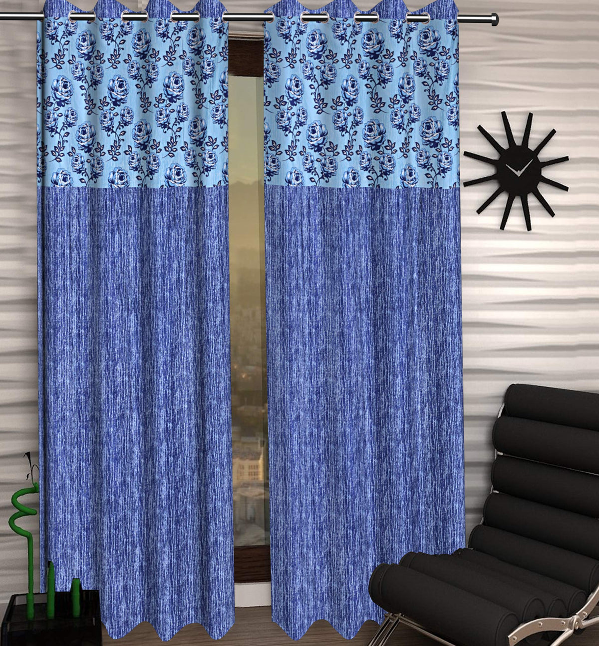 Kuber Industries Rose Design 1 Piece Polyester Eyelet Door Curtain 7 Feet (Blue)-Ctktc30100