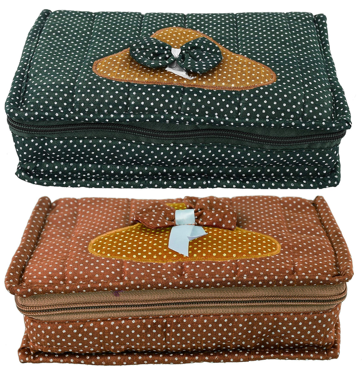 Kuber Industries Cotton Dot Printed Jewellery Pouch Cum Makeup Organiser Kit (Green & Brown)-Pack of 2-KUBMART15456